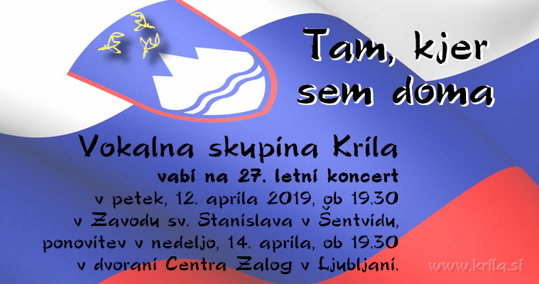 Vabilo na 27. letni koncert v petek, 12.4.2019, ob 19.30 v Zavodu sv. Stanislava